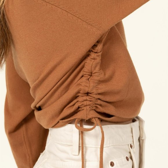 RELISTED Brown Sugar Long Sleeve Ruched Side Sweatshirt Top Sweater - Picture 3 of 5